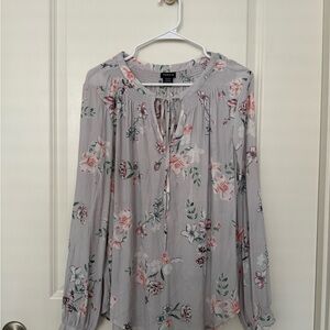 Torrid Light Gray Floral Blouse